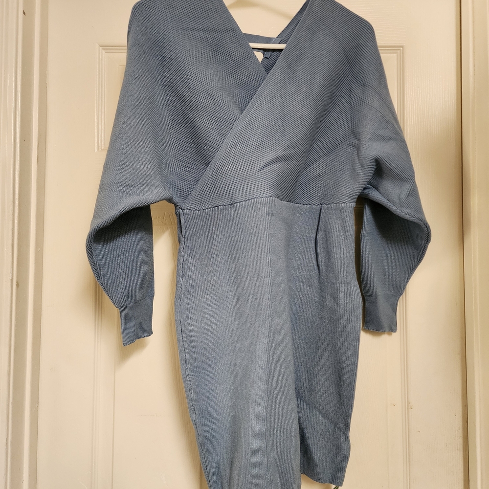 HALARA Blue V-Neck Sweater Dress